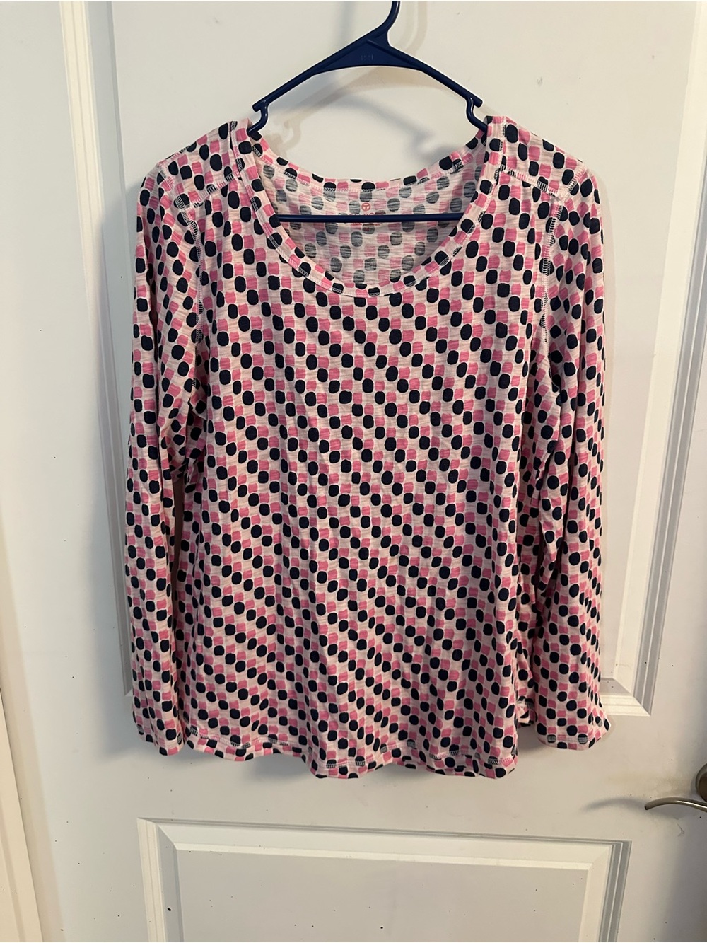 Talbots Pink and Black Polka Dot Long Sleeve Top